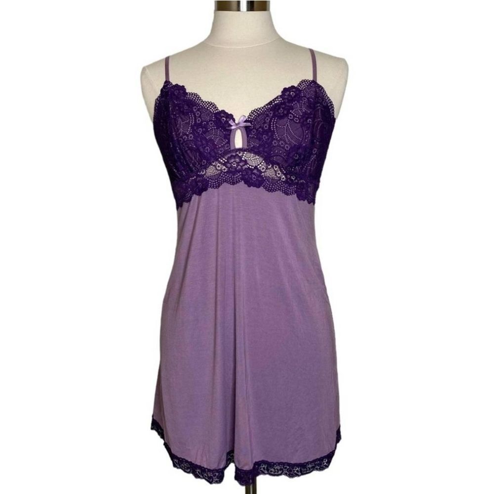 ADORE ME Purple Lace Cotton Chemise Slip Babydoll Size S